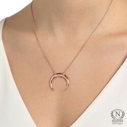 Sterling Silver Crescent Pendant Necklace, Rose Gold Plated - Nusrettaki