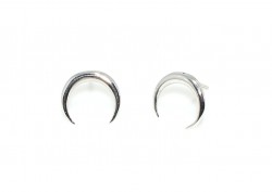 Sterling Silver Crescent Studs, White Gold Plated - 2