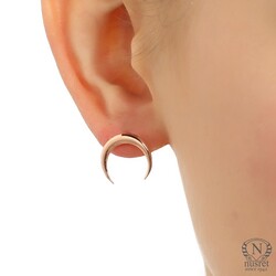 Sterling Silver Crescent Studs, White Gold Plated - 4