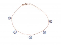 Sterling Silver Dangle Evil Eyes Bracelet, Rose Gold Vermeil - Nusrettaki