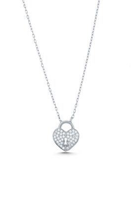 Sterling Silver Dangling Heart Shaped Keyhole Necklace - 4
