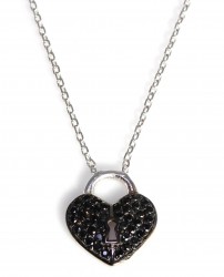 Nusrettaki - Sterling Silver Dangling Heart Shaped Keyhole Necklace with Black Cz