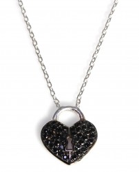 Sterling Silver Dangling Heart Shaped Keyhole Necklace with Black Cz - Nusrettaki