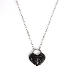 Sterling Silver Dangling Heart Shaped Keyhole Necklace with Black Cz - 3