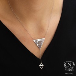 Sterling Silver Delta Design Y-Necklace, Rhodium Plated - Nusrettaki
