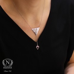 Sterling Silver Delta Design Y-Necklace, Rhodium Plated - Nusrettaki (1)