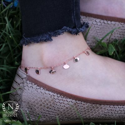 Sterling Silver Designer Anklet, Rose Gold Vermeiled - 7