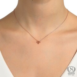 Sterling Silver Diamond Shaped Dainty Necklace, Rose Gold Plated - 1