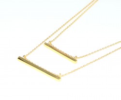 Sterling Silver Double Bars Strand Necklace, Gold Plated - 7
