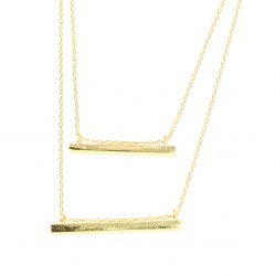 Sterling Silver Double Bars Strand Necklace, Gold Plated - 6