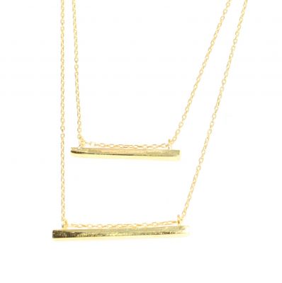 Sterling Silver Double Bars Strand Necklace, Gold Plated - 6