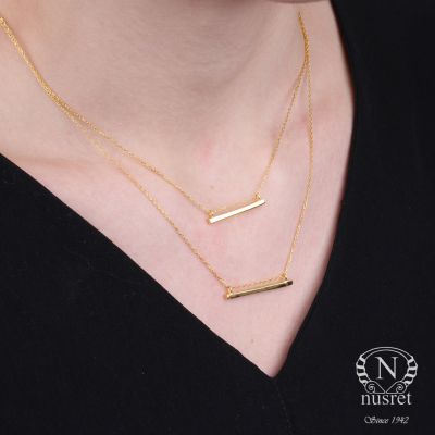 Sterling Silver Double Bars Strand Necklace, Gold Plated - 5