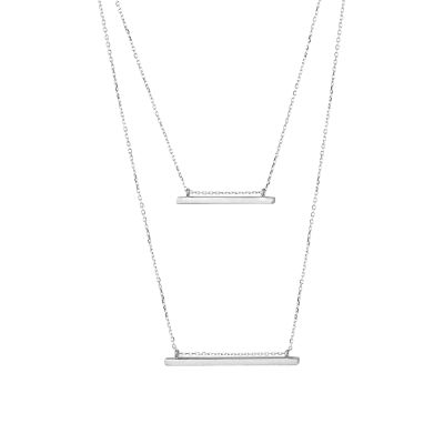 Sterling Silver Double Bars Strand Necklace, Gold Plated - 8