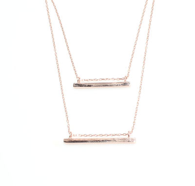 Sterling Silver Double Bars Strand Necklace, Gold Plated - 10