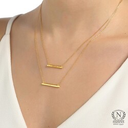 Sterling Silver Double Bars Strand Necklace, Gold Plated - Nusrettaki