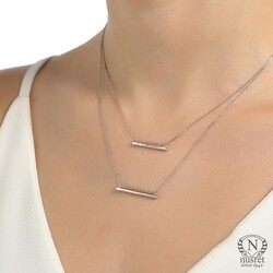 Sterling Silver Double Bars Strand Necklace, Gold Plated - Nusrettaki (1)