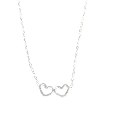 Sterling Silver Double Hollow Heart Necklace, White Gold Plated - 2