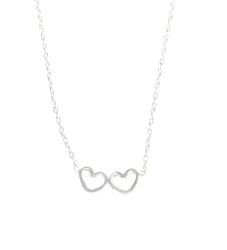 Sterling Silver Double Hollow Heart Necklace, White Gold Plated - 3