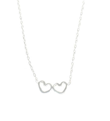 Sterling Silver Double Hollow Heart Necklace, White Gold Plated - 3