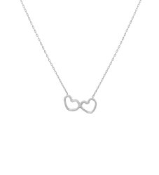 Sterling Silver Double Hollow Heart Necklace, White Gold Plated - Nusrettaki (1)