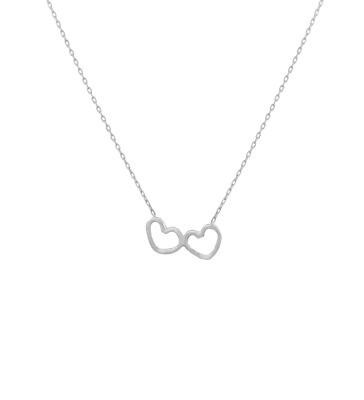 Sterling Silver Double Hollow Heart Necklace, White Gold Plated - 2