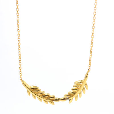 Sterling Silver Double Olive Branch Necklace, Gold Plated - 4