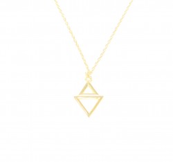 Sterling Silver Double Triangle Dainty Pendant Necklace, Gold Rhodium Plated - 5