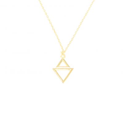 Sterling Silver Double Triangle Dainty Pendant Necklace, Gold Rhodium Plated - 5