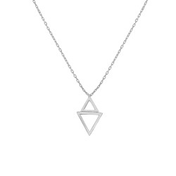 Sterling Silver Double Triangle Dainty Pendant Necklace, Gold Rhodium Plated - Nusrettaki (1)