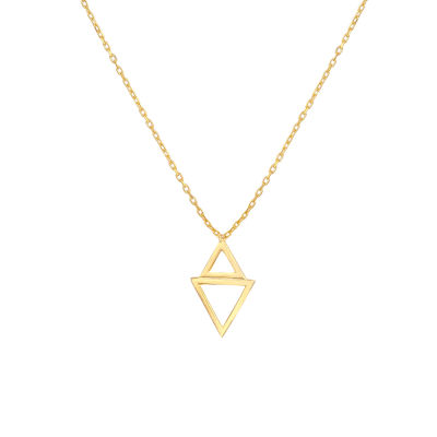 Sterling Silver Double Triangle Dainty Pendant Necklace, Gold Rhodium Plated - 3