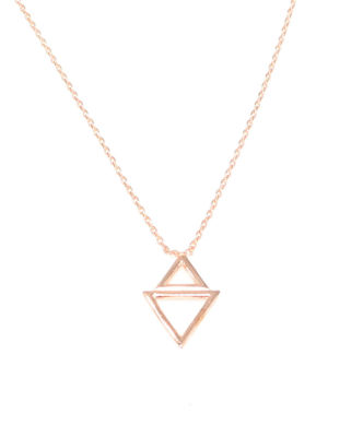 Sterling Silver Double Triangle Dainty Pendant Necklace, Gold Rhodium Plated - 4