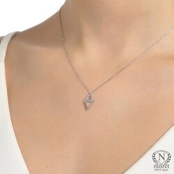 Sterling Silver Double Triangle Dainty Pendant Necklace, Gold Rhodium Plated - Nusrettaki