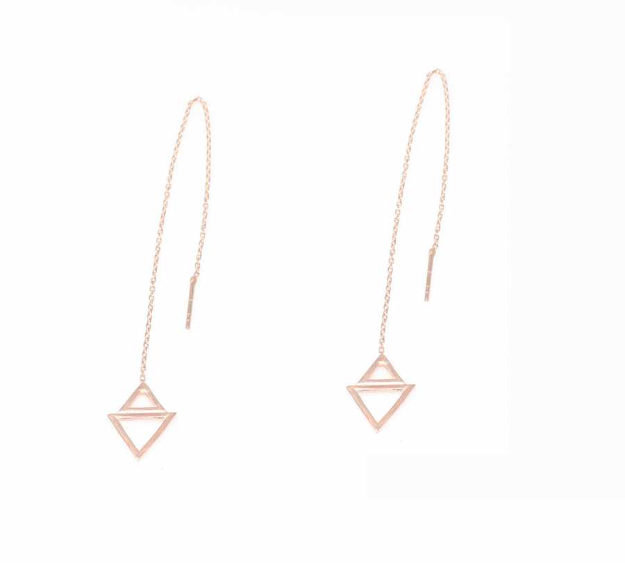 Sterling Silver Double Triangle Threader Earrings, Rose Gold Plated