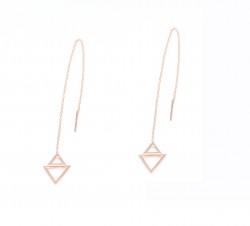 Sterling Silver Double Triangle Threader Earrings, Rose Gold Plated - Nusrettaki (1)