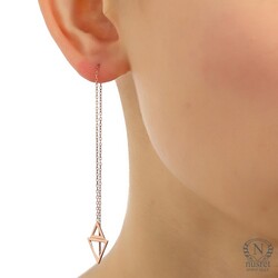 Sterling Silver Double Triangle Threader Earrings, Rose Gold Plated - Nusrettaki