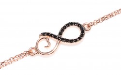Sterling Silver Eternal Love Double Chain Bracelet with Black CZ, Rose Gold Vermeil - Nusrettaki