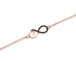 Sterling Silver Eternal Love Double Chain Bracelet with Black CZ, Rose Gold Vermeil - Nusrettaki (1)