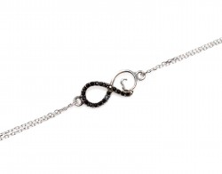 Sterling Silver Eternal Love Double Chain Bracelet with Black CZ, White Gold Vermeil - 2