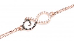 Sterling Silver Eternal Love Double Chain Bracelet with White CZ, Rose Gold Vermeil - Nusrettaki