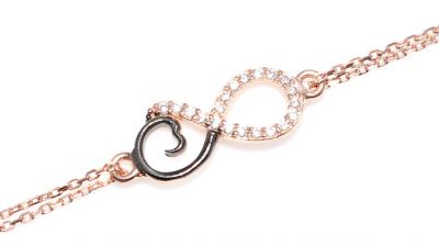 Sterling Silver Eternal Love Double Chain Bracelet with White CZ, Rose Gold Vermeil - 1
