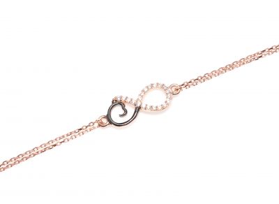 Sterling Silver Eternal Love Double Chain Bracelet with White CZ, Rose Gold Vermeil - 2