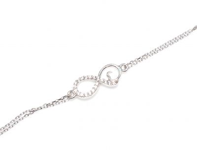 Sterling Silver Eternal Love Double Chain Bracelet with White CZ, White Gold Vermeil - 2