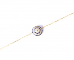 Sterling Silver Evil Eye Bracelet with Blue & White Zircons, Gold Plated - Nusrettaki