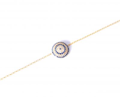 Sterling Silver Evil Eye Bracelet with Blue & White Zircons, Gold Plated - 1