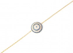 Sterling Silver Evil Eye Bracelet with Blue & White Zircons, Gold Plated - Nusrettaki (1)