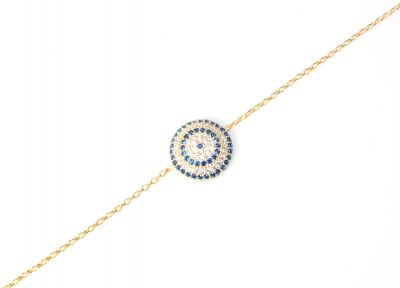 Sterling Silver Evil Eye Bracelet with Blue & White Zircons, Gold Plated - 2