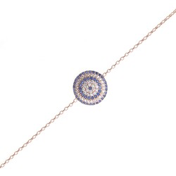 Sterling Silver Evil Eye Bracelet with Blue & White Zircons, Rose Gold Plated - Nusrettaki (1)