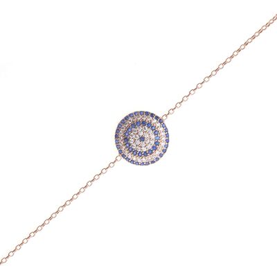 Sterling Silver Evil Eye Bracelet with Blue & White Zircons, Rose Gold Plated - 2