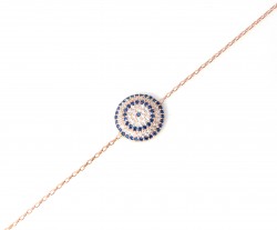 Sterling Silver Evil Eye Bracelet with Blue & White Zircons, Rose Gold Plated - Nusrettaki