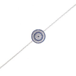 Sterling Silver Evil Eye Bracelet with Blue & White Zircons, White Gold Plated - 3